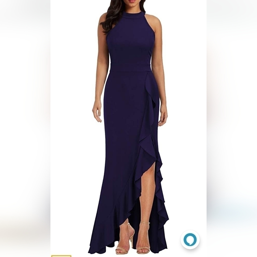 Women's High Neck Split Bodycon Mermaid Evening Cocktail Long Dress